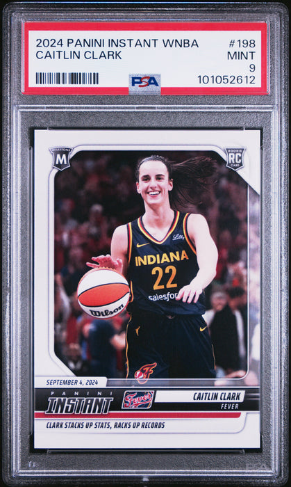 PSA 9 Caitlin Clark 2024 Panini Instant #198 Racks Up Records Rookie Card