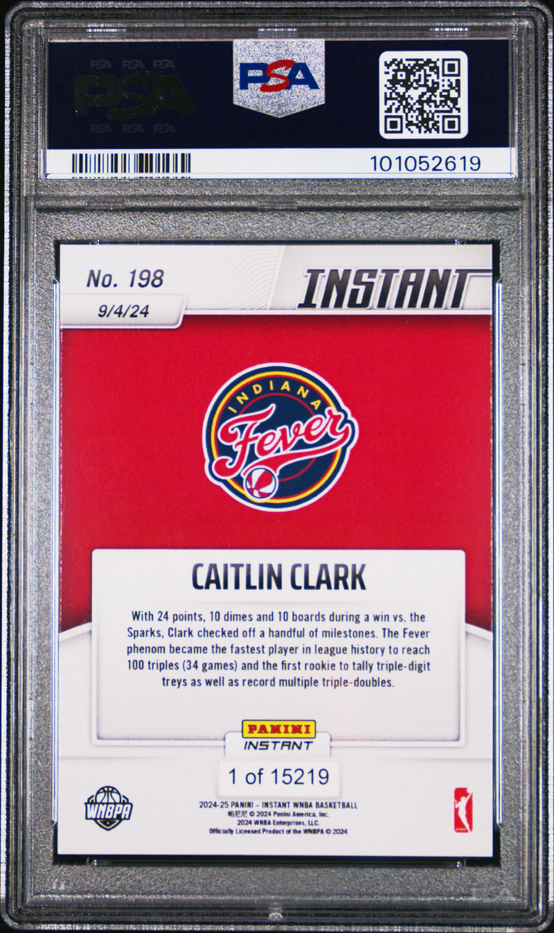 PSA 10 Caitlin Clark 2024 Panini Instant #198 Racks Up Records Rookie Card Indiana Fever