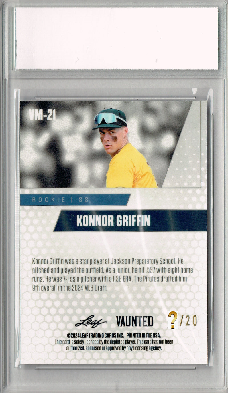 Konnor Griffin 2024 Leaf Vaunted Metal #VM-21 Blue 20 Made Rookie Card PGI 10