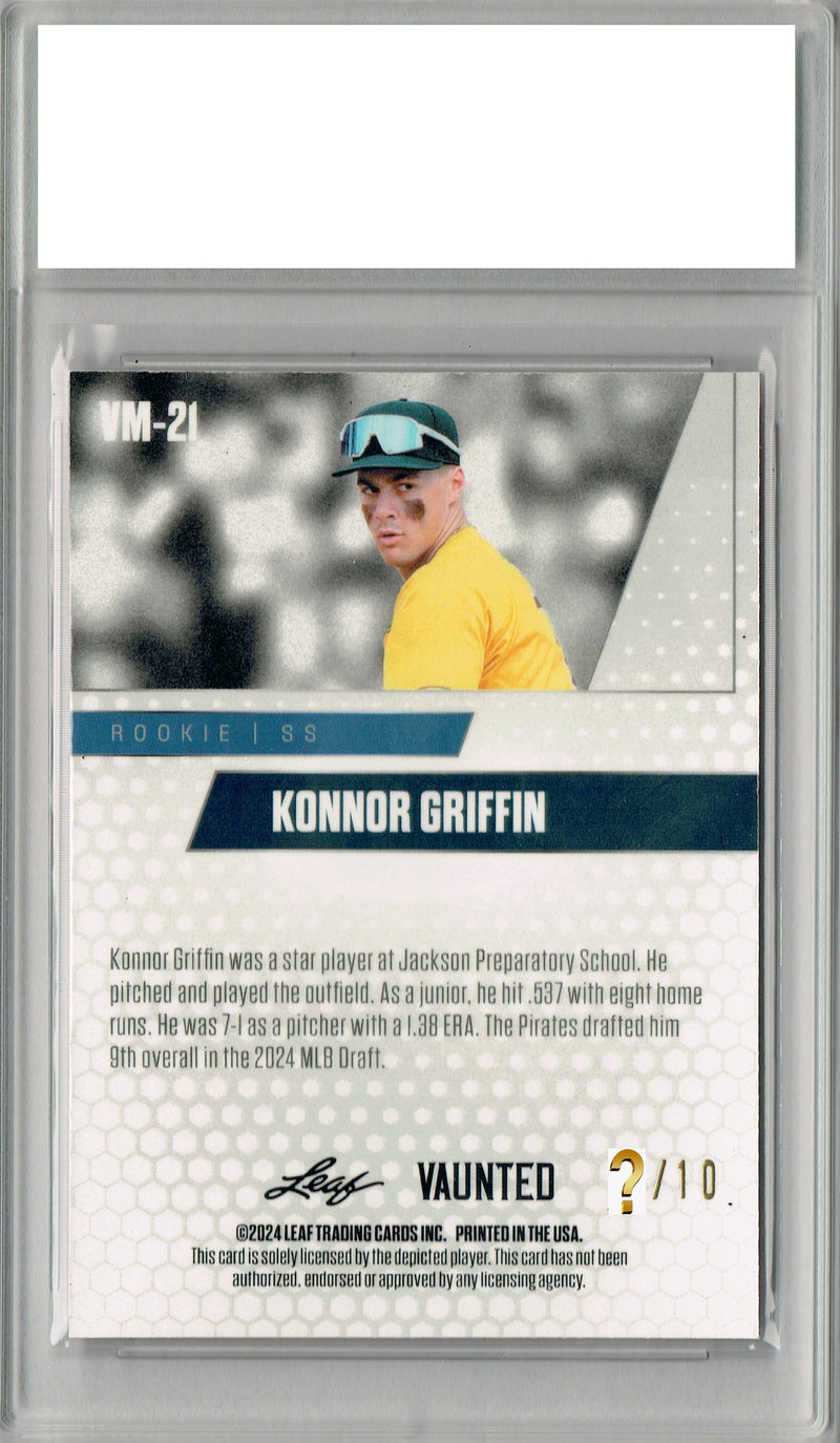 Certified Mint+ Konnor Griffin 2024 Leaf Vaunted Metal #VM-21 Pink 10 Made Rookie Card Pittsburgh Pirates