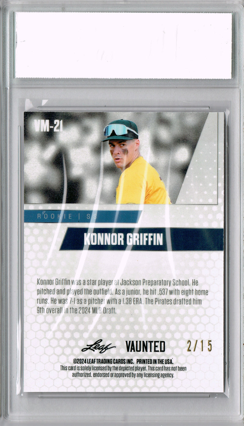Certified Mint+ Konnor Griffin 2024 Leaf Vaunted Metal #VM-21 Purple 15 Made Rookie Card Pittsburgh Pirates
