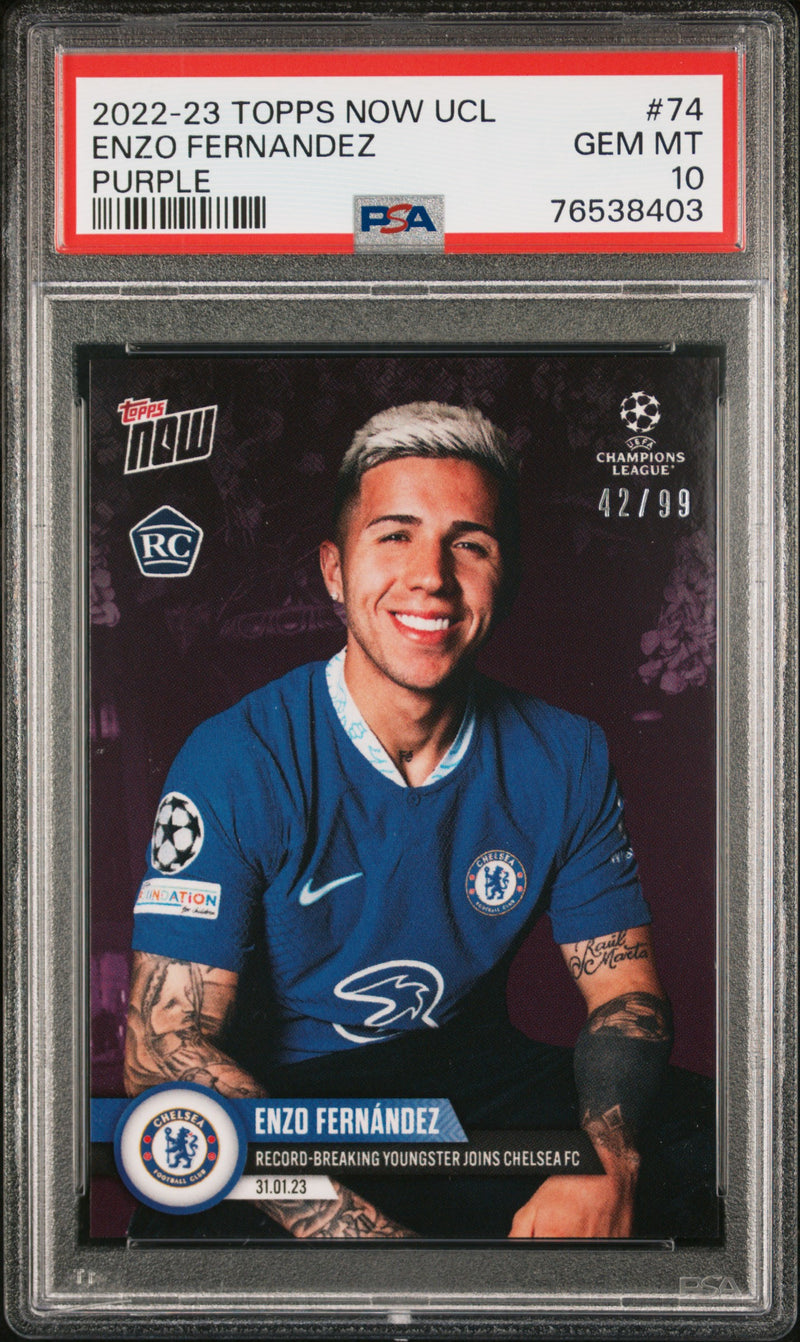 Enzo Fernandez PSA 10 2022 Topps Now UCL #74 Rookie Card Purple #42/99