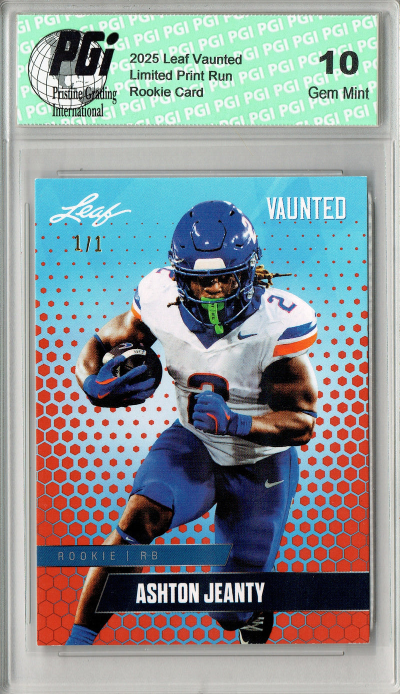 Ashton Jeanty Rookie Card Boise St / Las Vegas PGI 10 Football Trading Card 2025 Leaf Vaunted #V-02 Masterpiece 1 of 1