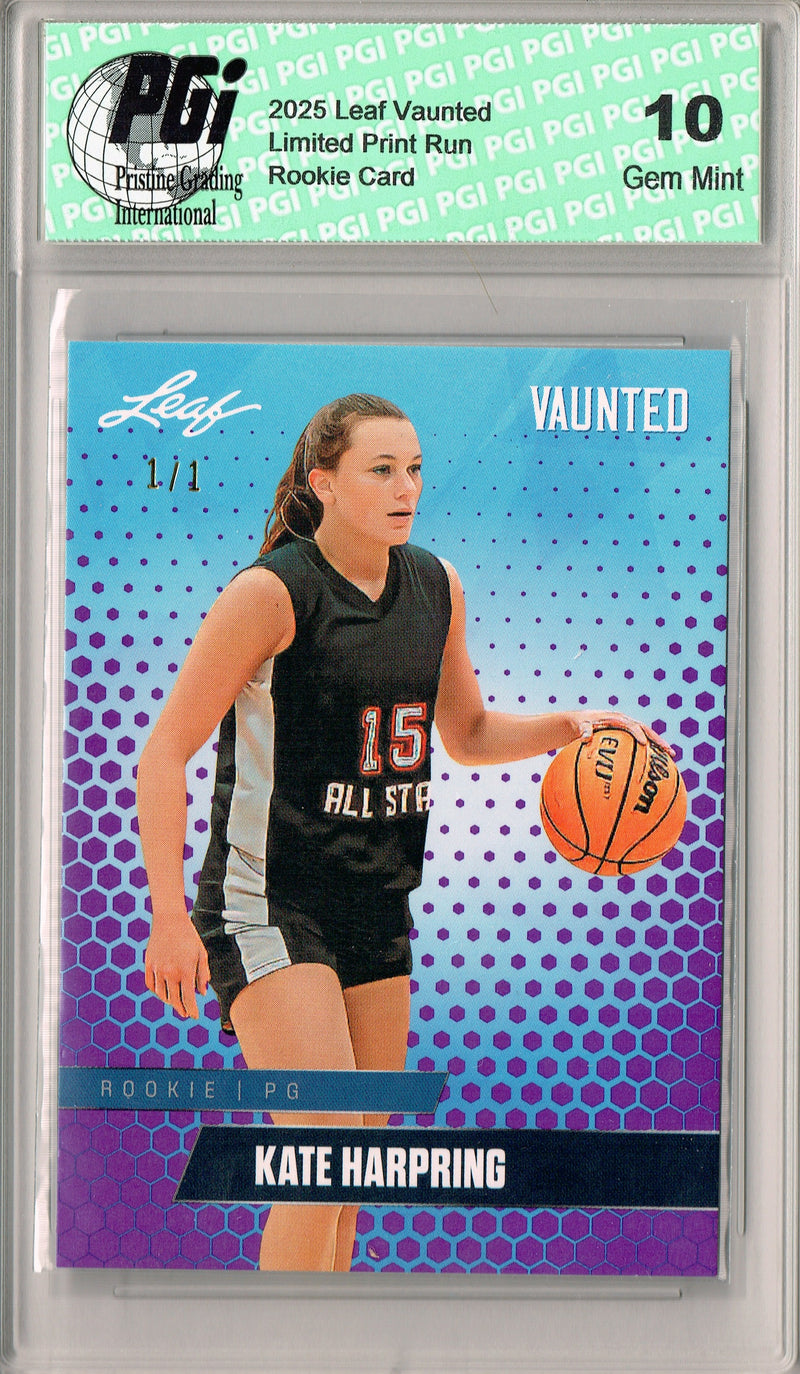 Kate Harpring 2025 Leaf Vaunted #V-04 Purple Blank Back 1/1 Rookie Card PGI 10