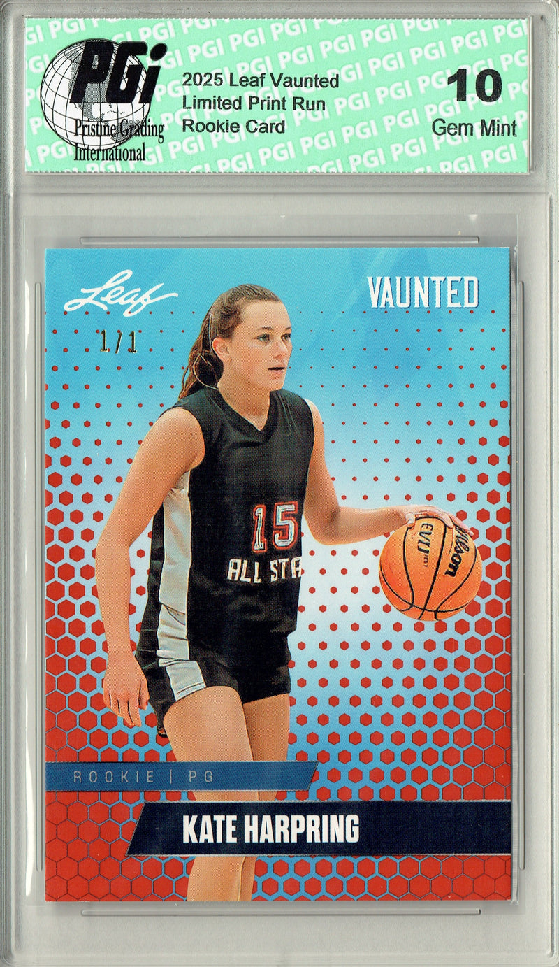 Kate Harpring 2025 Leaf Vaunted #V-04 Red Blank Back 1/1 Rookie Card PGI 10