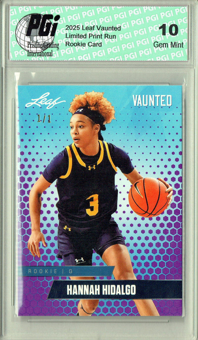 Hannah Hidalgo 2025 Leaf Vaunted #V-03 Purple Blank Back 1/1 Rookie Card PGI 10