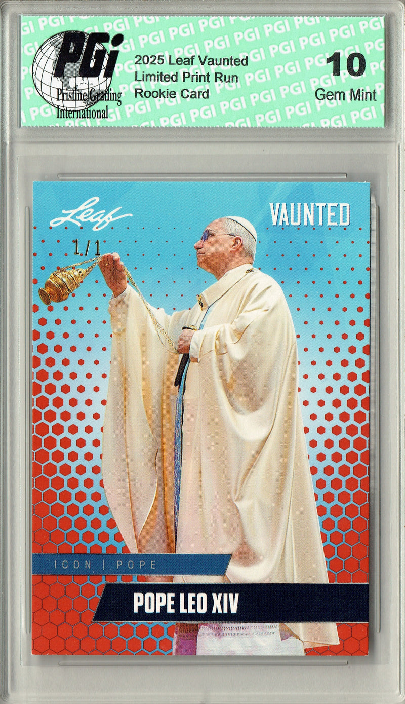 Pope Leo XIV 2025 Leaf Vaunted #V-05 Red Blank Back 1/1 Rookie Card PGI 10
