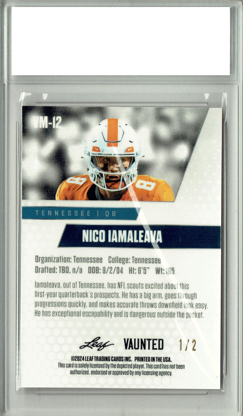 Nico Iamaleava Rookie Card Tennessee / UCLA PGI 10 Gem Mint Football Trading Card 2024 Leaf Vaunted Metal #VM-12 Red Only 2 Made