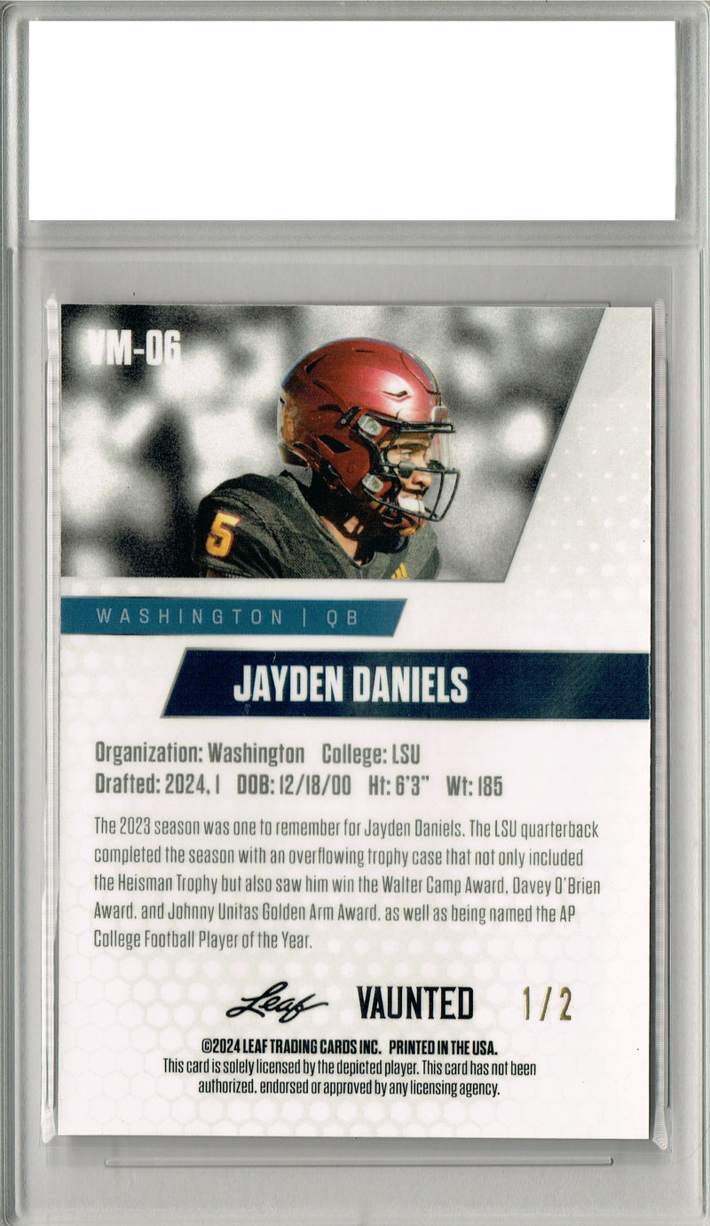 Jayden Daniels Rookie Card Washington PGI 10 Gem Mint Football Trading Card 2024 Leaf Vaunted Metal #VM-06 Red Only 2 Made