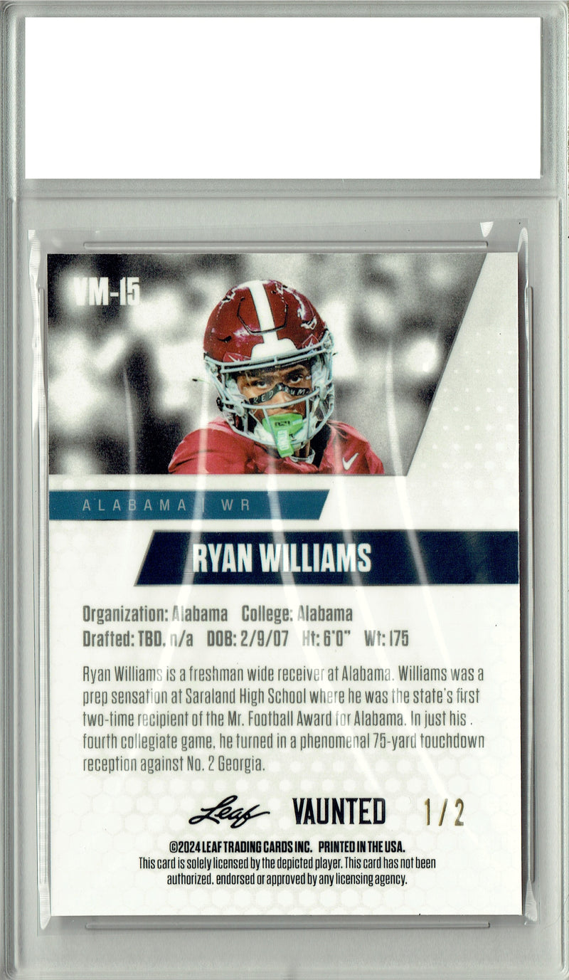 Ryan Williams Rookie Card Alabama Football Trading Card 2024 Leaf Vaunted Metal #VM-15 Red Only 2 Made  Certified Mint+