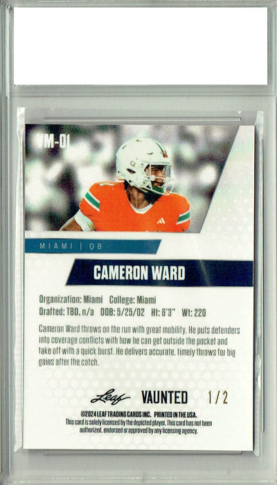 Certified Mint+ Cameron Cam Ward 2024 Leaf Vaunted Metal #VM-01 Red #1 of 2 Made Rookie Card Tennessee Titans