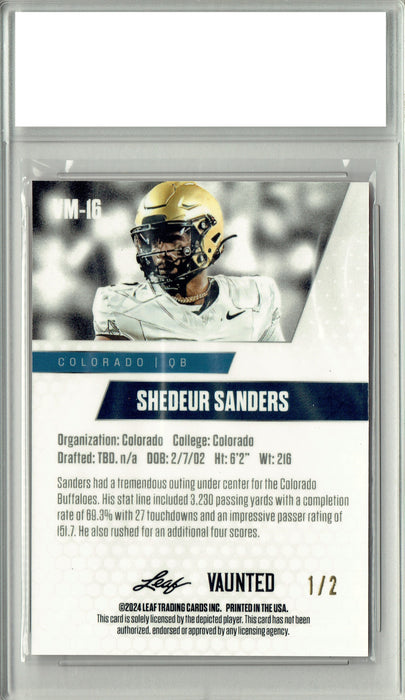 Shedeur Sanders 2024 Leaf Vaunted Metal #VM-16 Red The #1 of 2 Made Rookie Card PGI 10
