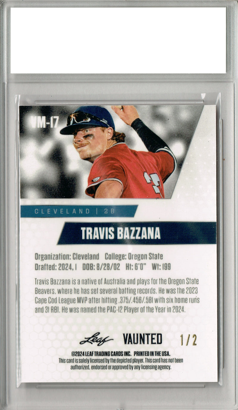 Certified Mint+ Travis Bazzana 2024 Leaf Vaunted Metal #VM-17 Red Only 2 Made Rookie Card Cleveland Guardians