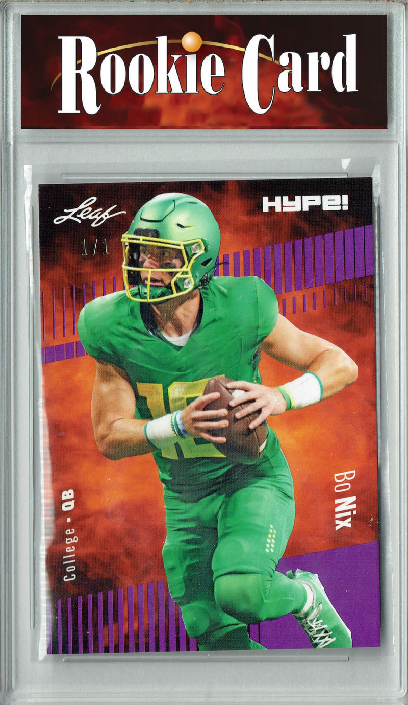 Bo Nix Rookie Card Denver Football Trading Card 2023 Leaf HYPE! #103A Purple Blank Back 1/1  Certified Mint+