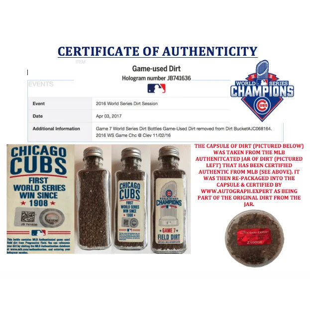 2016 Chicago Cubs Game 7 World Series Game Used Dirt / Ticket Framed Collage Champions