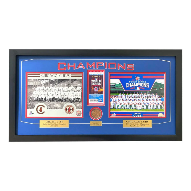 2016 Chicago Cubs Game 7 World Series Game Used Dirt / Ticket Framed Collage Champions