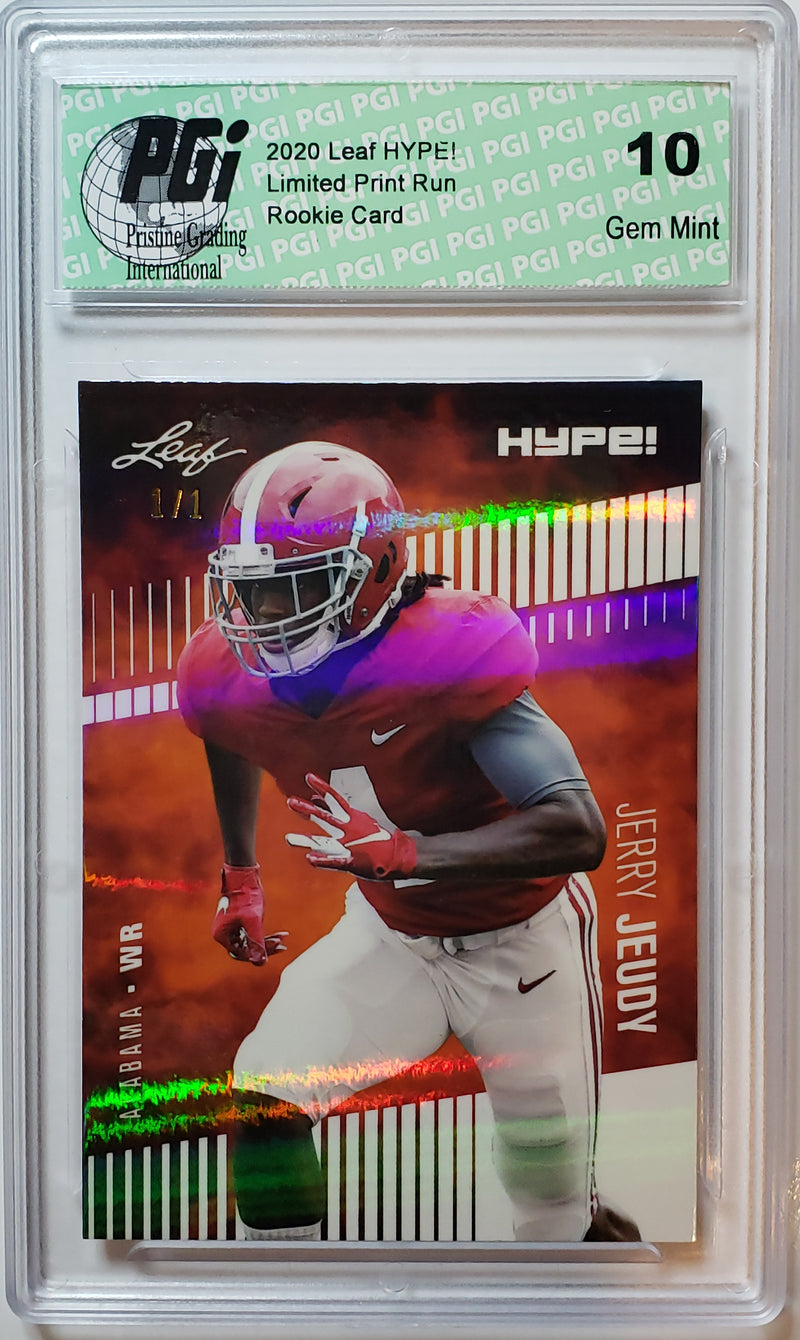 Jerry Jeudy Rookie Card Denver PGI 10 Gem Mint Football Trading Card 2020 Leaf HYPE! #31 White Shimmer 1/1