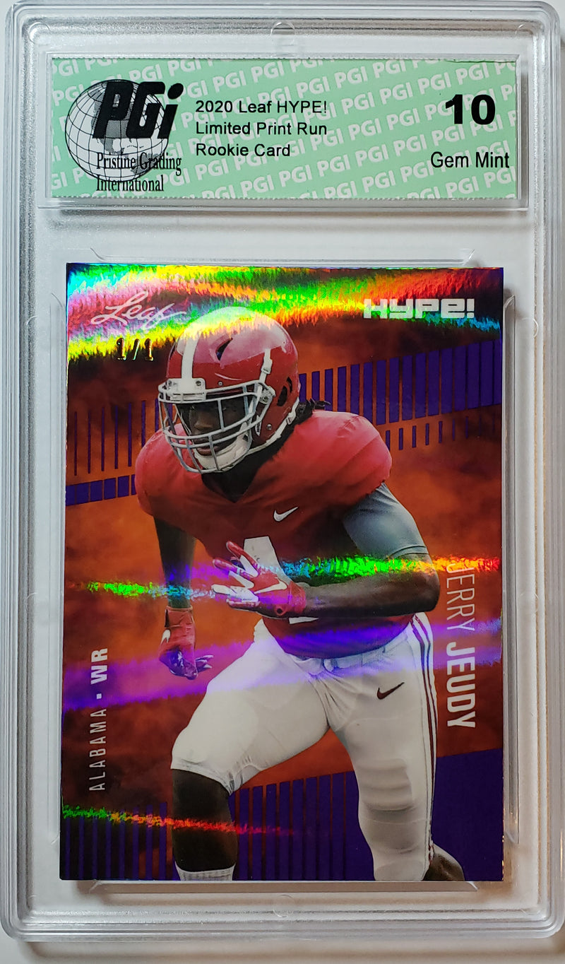 Jerry Jeudy Rookie Card Denver PGI 10 Gem Mint Football Trading Card 2020 Leaf HYPE! #31 Purple Shimmer 1/1