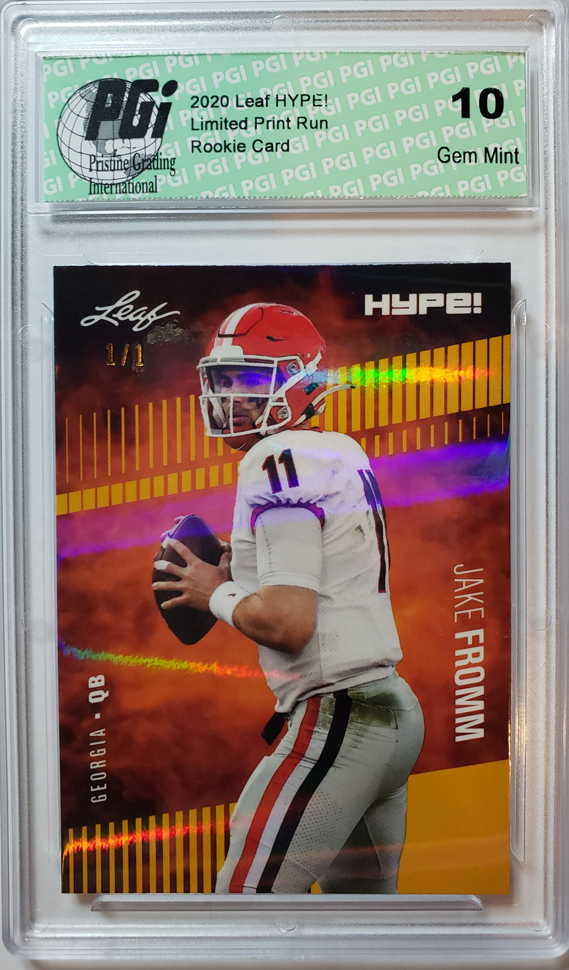 Jake Fromm Rookie Card Buffalo PGI 10 Gem Mint Football Trading Card 2020 Leaf HYPE! #34 Gold Shimmer 1/1