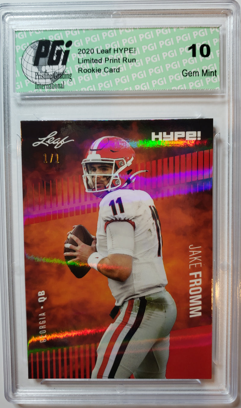 Jake Fromm Rookie Card Buffalo PGI 10 Gem Mint Football Trading Card 2020 Leaf HYPE! #34 Red Shimmer 1/1