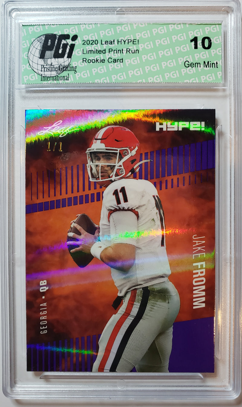 Jake Fromm Rookie Card Buffalo PGI 10 Gem Mint Football Trading Card 2020 Leaf HYPE! #34 Purple Shimmer 1/1