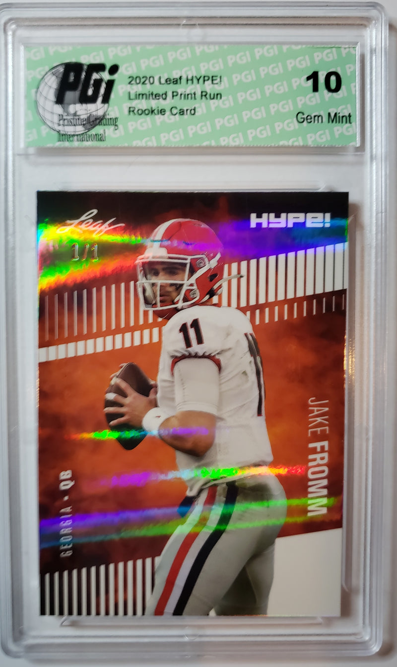 Jake Fromm Rookie Card Buffalo PGI 10 Gem Mint Football Trading Card 2020 Leaf HYPE! #34 White Shimmer 1/1