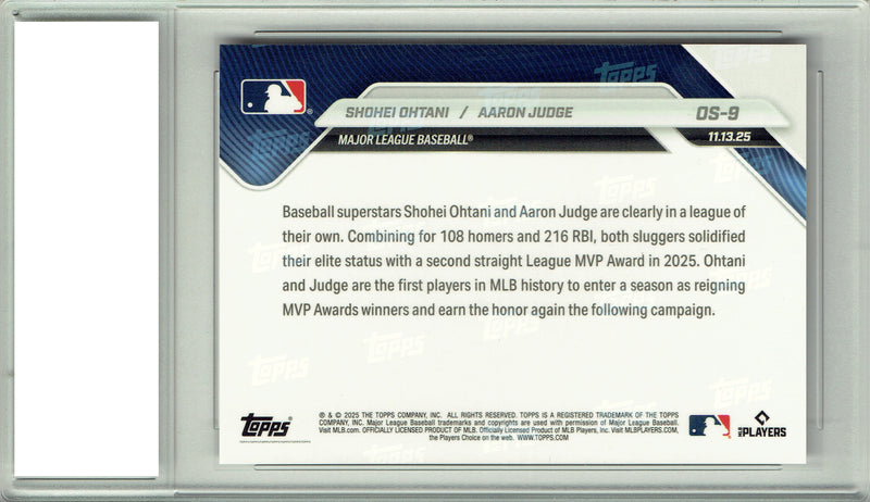 Aaron Judge & Shohei Ohtani 2025 #OS-9 Back-to-Back MVP Rare Trading Card PGI 10