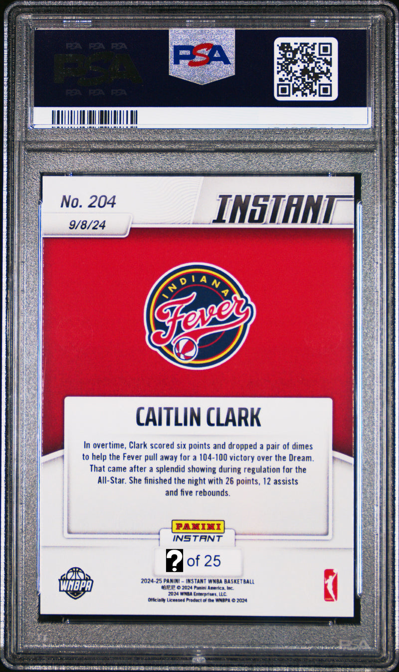 PSA 9 Caitlin Clark 2024 Panini Instant #204 Rare Jungle SP 25 Made Rookie Card Indiana Fever