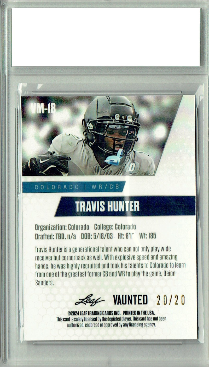 Travis Hunter 2024 Leaf Vaunted Metal #VM-18 Blue 20 Made Rookie Card PGI 10