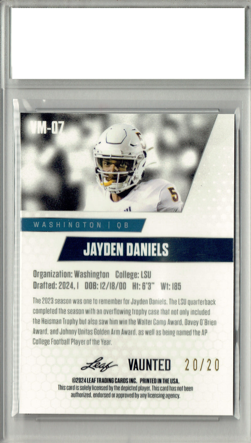 Certified Mint+ Jayden Daniels 2024 Leaf Vaunted Metal #VM-07 Blue 20 Made Rookie Card Washington Commanders