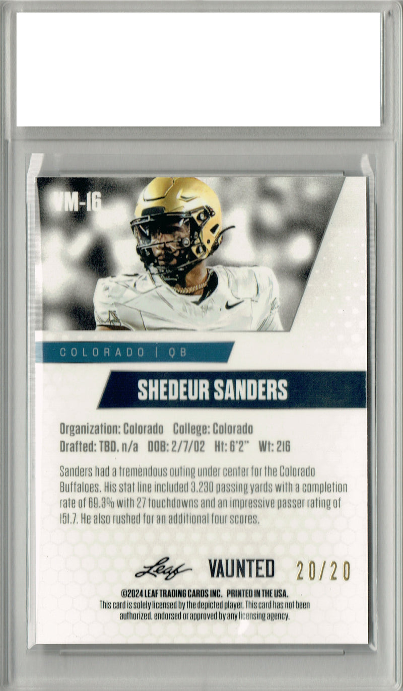 Shedeur Sanders 2024 Leaf Vaunted Metal #VM-16 Blue 20 Made Rookie Card PGI 10