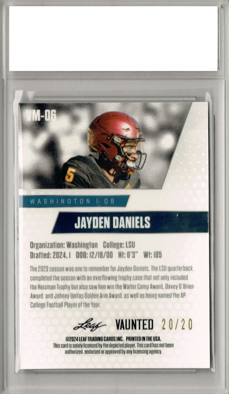 Certified Mint+ Jayden Daniels 2024 Leaf Vaunted Metal #VM-06 Blue 20 Made Rookie Card Washington Commanders