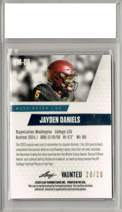 Jayden Daniels 2024 Leaf Vaunted Metal #VM-06 Blue SP 20 Made Rookie Card PGI 10