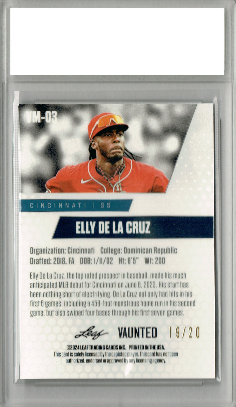 Certified Mint+ Elly De La Cruz 2024 Leaf Vaunted Metal #VM-03 Blue 20 Made Rookie Card Cincinnati Reds