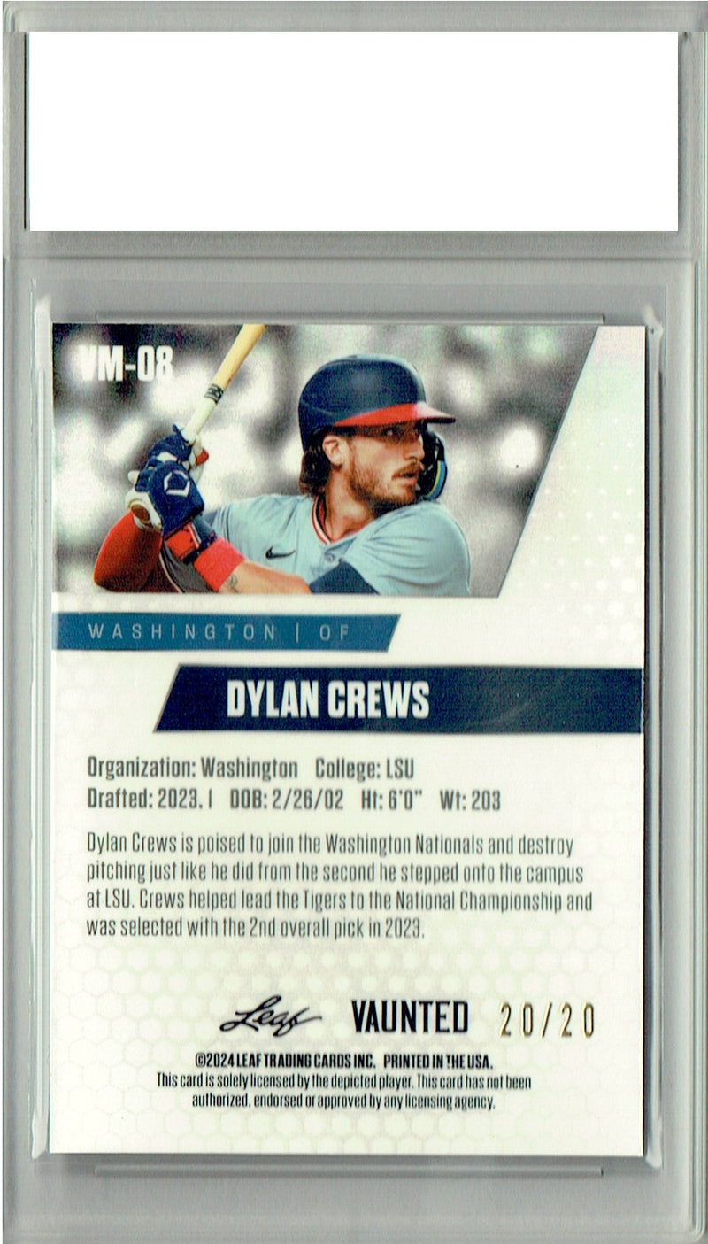 Certified Mint+ Dylan Crews 2024 Leaf Vaunted Metal #VM-08 Blue 20 Made Rookie Card Washington Nationals