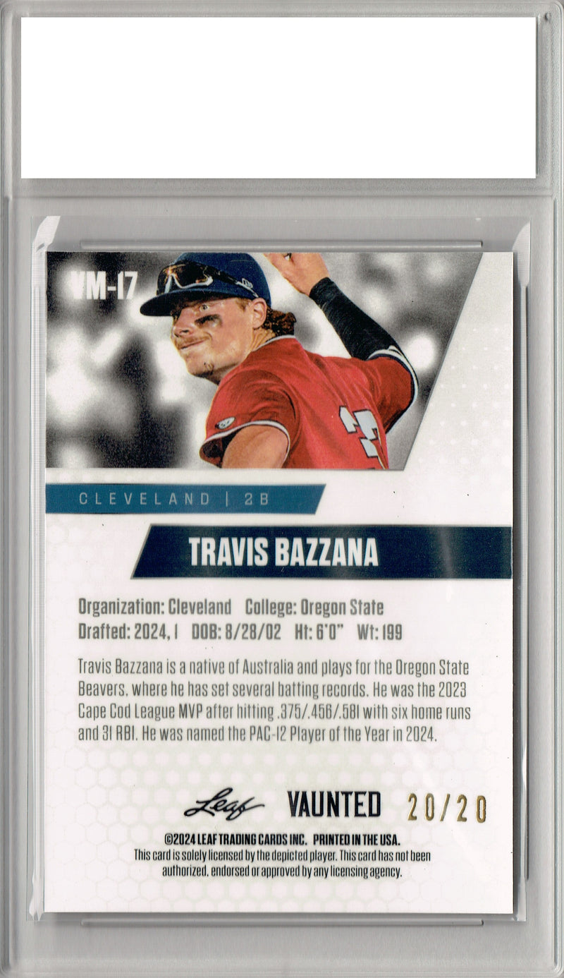 Travis Bazzana 2024 Leaf Vaunted Metal #VM-17 Blue 20 Made Rookie Card PGI 10