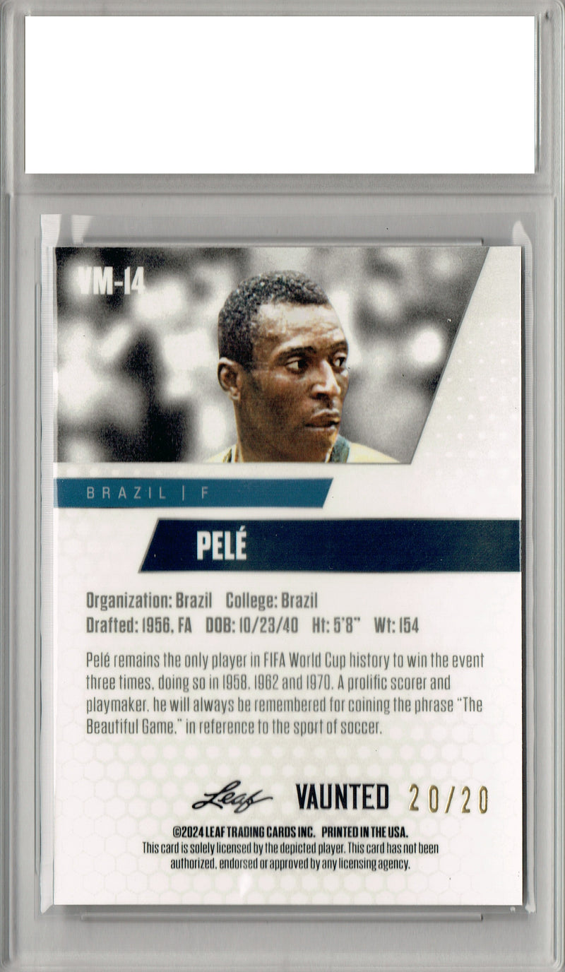 Pele 2024 Leaf Vaunted Metal #VM-14 Blue 20 Made Rare Trading Card PGI 10