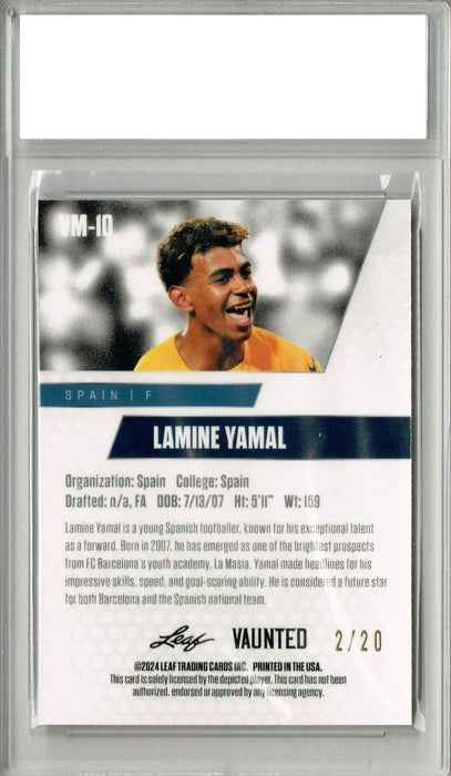 Lamine Yamal 2024 Leaf Vaunted Metal #VM-10 Blue 20 Made Rookie Card PGI 10