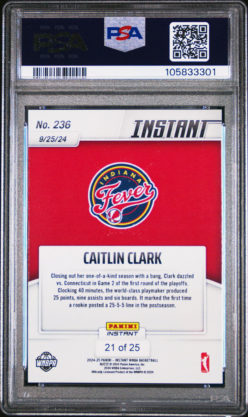 PSA 9 Caitlin Clark 2024 Panini Instant #236 Jungle #21/25 Rookie Card Indiana Fever