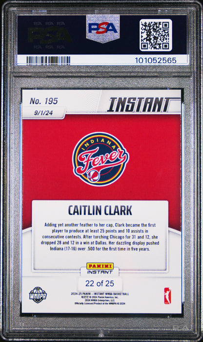 PSA 8 Caitlin Clark 2024 Panini Instant #195 Jungle SP Jersey #22/25 Rookie Card