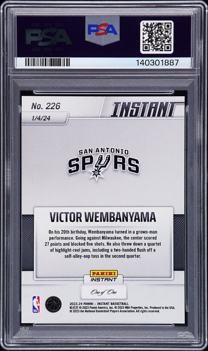 PSA 9 Victor Wembanyama 2023 Panini Instant #226 Black 1 of 1 Rookie Card