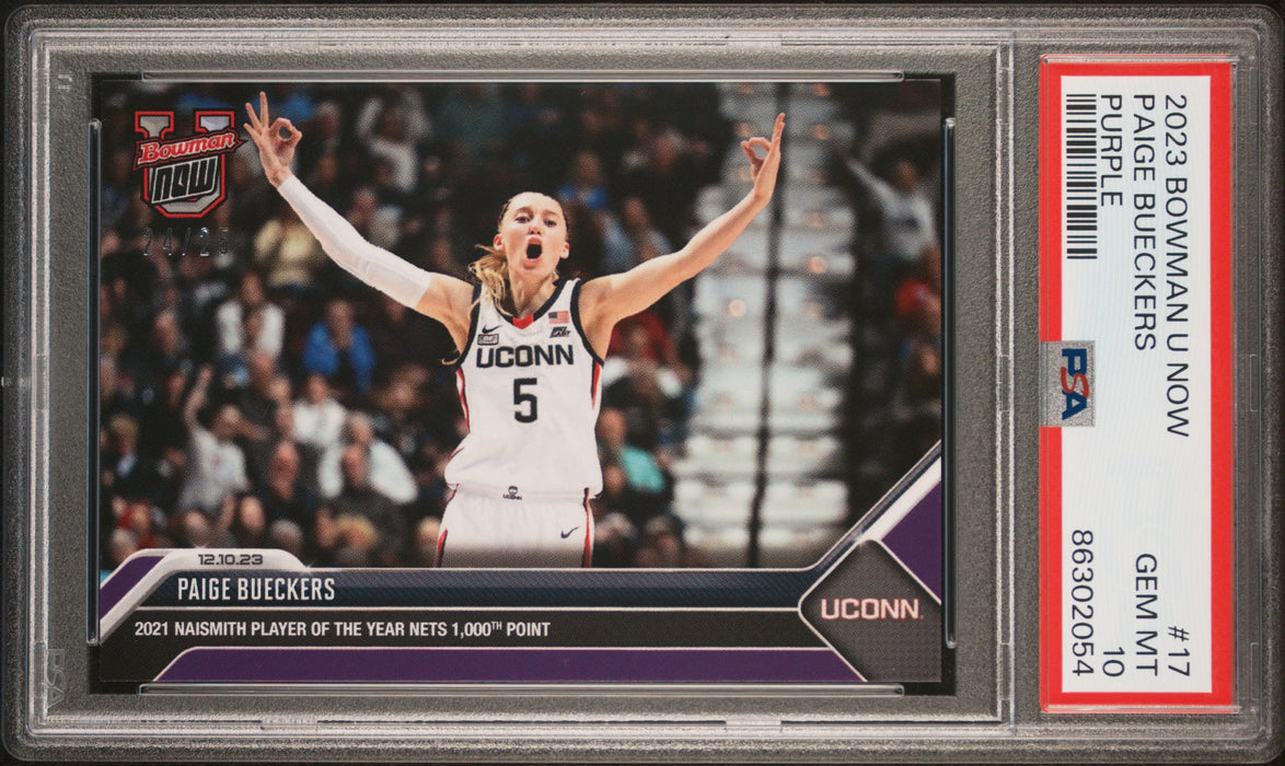 PSA 10 Paige Bueckers 2023 Bowman University Now #17 Purple #24/25 Rookie Card