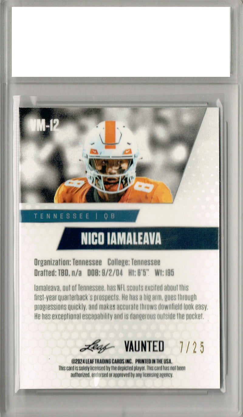Nico Iamaleava Rookie Card Tennessee Football Trading Card 2024 Leaf Vaunted Metal #VM-12 Silver 25 Made  Certified Mint+