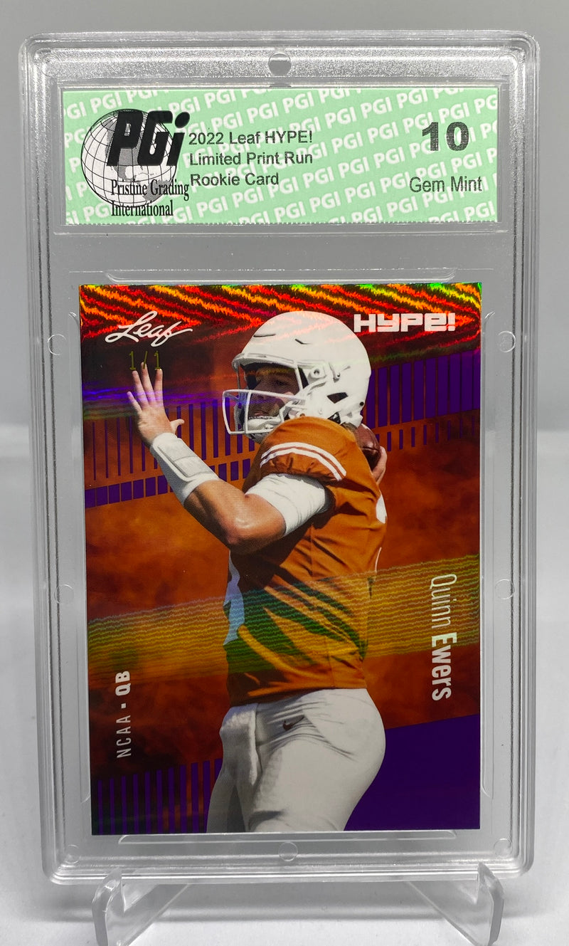 Quinn Ewers Rookie Card Texas PGI 10 Gem Mint Football Trading Card 2022 Leaf HYPE! #91 Purple Shimmer 1 of 1