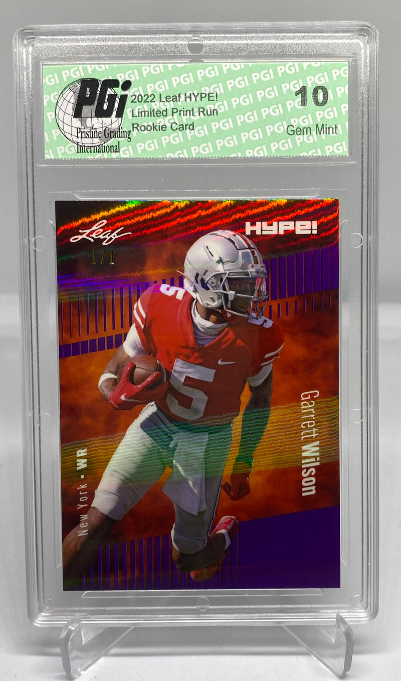 Garrett Wilson Rookie Card New York PGI 10 Gem Mint Football Trading Card 2022 Leaf HYPE! #86 Purple Shimmer 1 of 1
