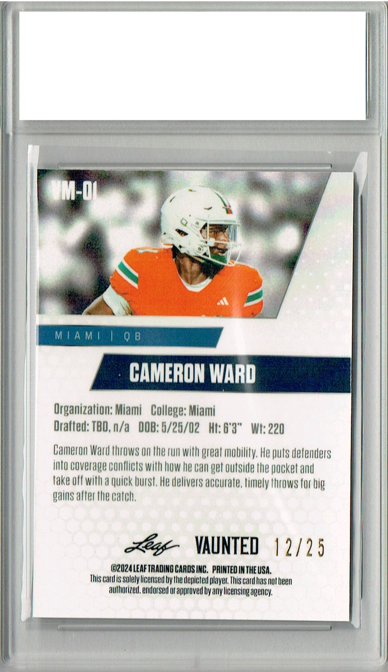 Cameron Cam Ward 2024 Leaf Vaunted Metal #VM-01 Silver 25 Made Rookie Card PGI 10