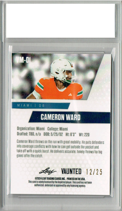 Certified Mint+ Cameron Cam Ward 2024 Leaf Vaunted Metal #VM-01 Silver 25 Made Rookie Card Tennessee Titans