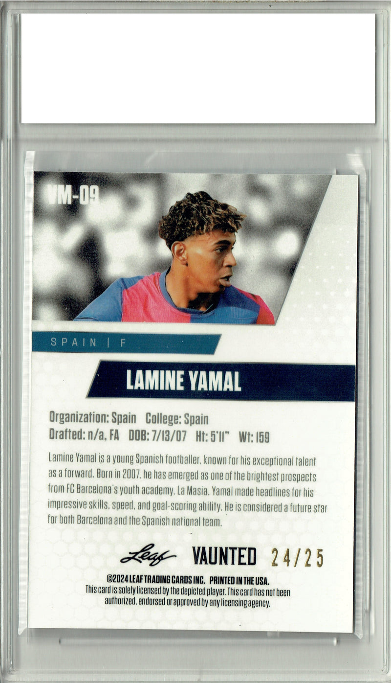 Lamine Yamal 2024 Leaf Vaunted Metal #VM-09 Silver 25 Made Rookie Card PGI 10