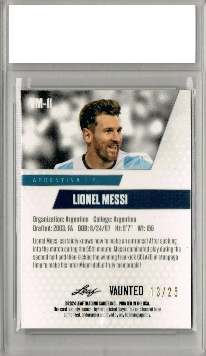 Lionel Messi 2024 Leaf Vaunted Metal #VM-11 Silver 25 Made Rare Trading Card PGI 10