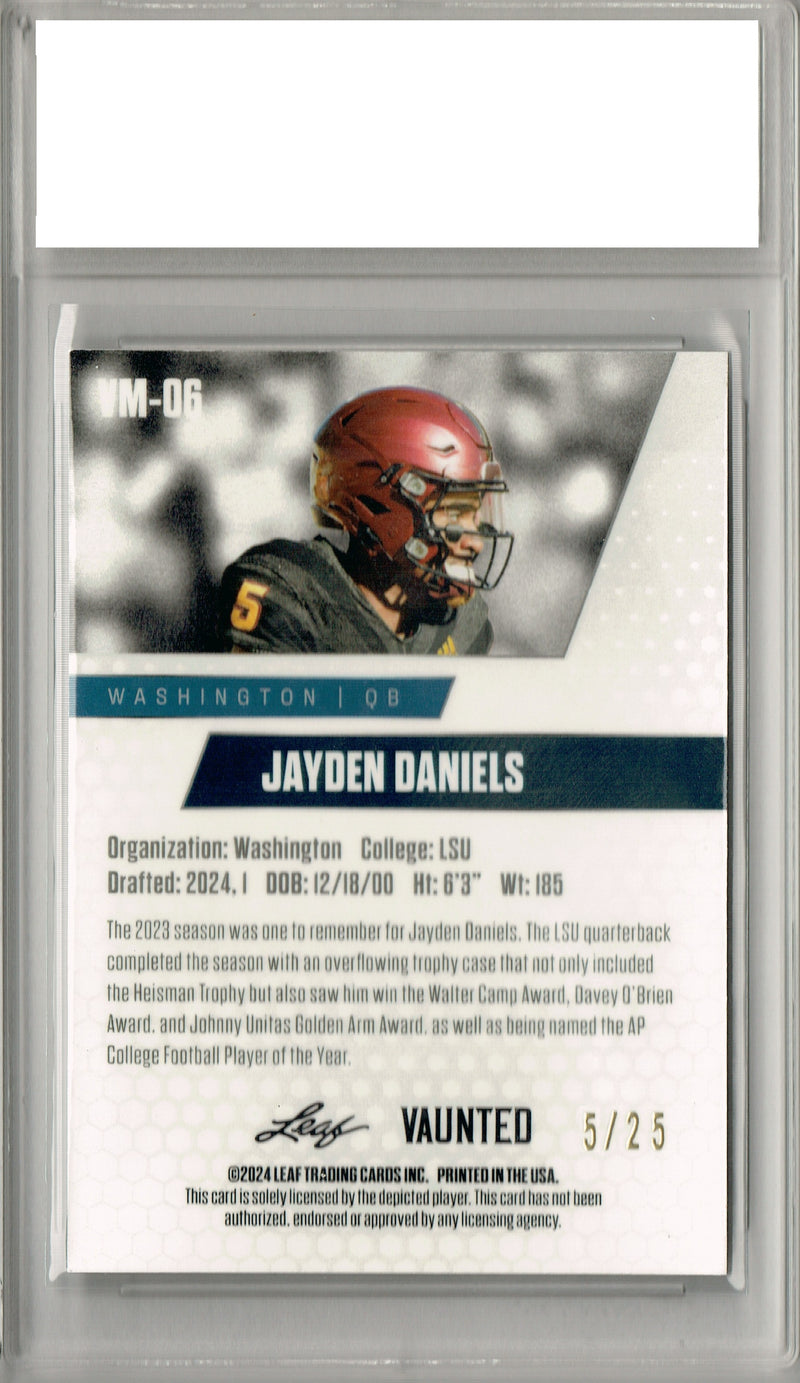 Jayden Daniels Rookie Card Washington PGI 10 Gem Mint Football Trading Card 2024 Leaf Vaunted Metal #VM-06 Silver 25 Made